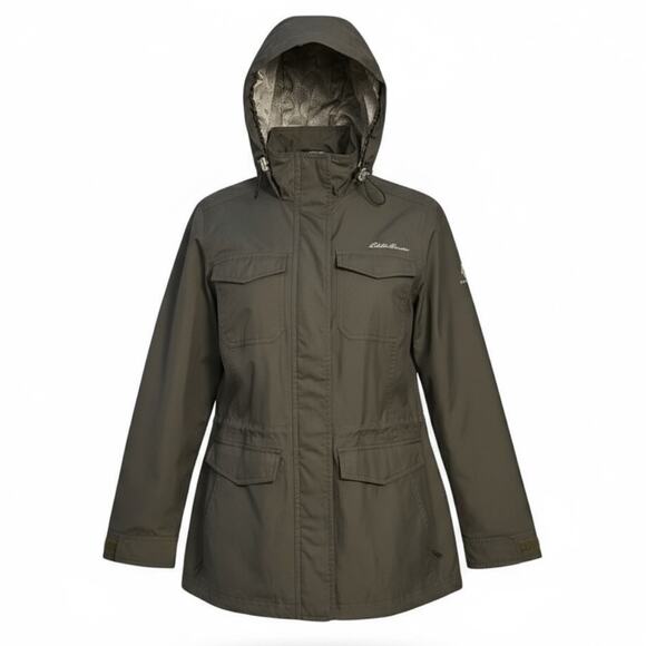 Eddie Bauer Women’s Medium Rain Jacket Weatheredge Plus dark gray hooded zip up - Picture 1 of 9